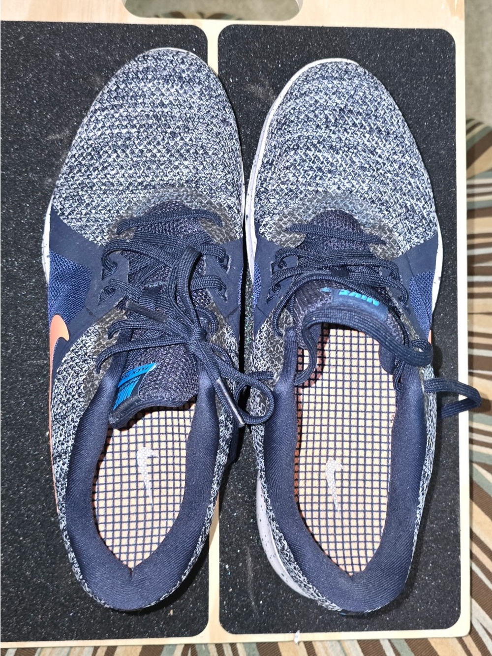 Nike Navy Knit Running Shoes with Orange Swoosh